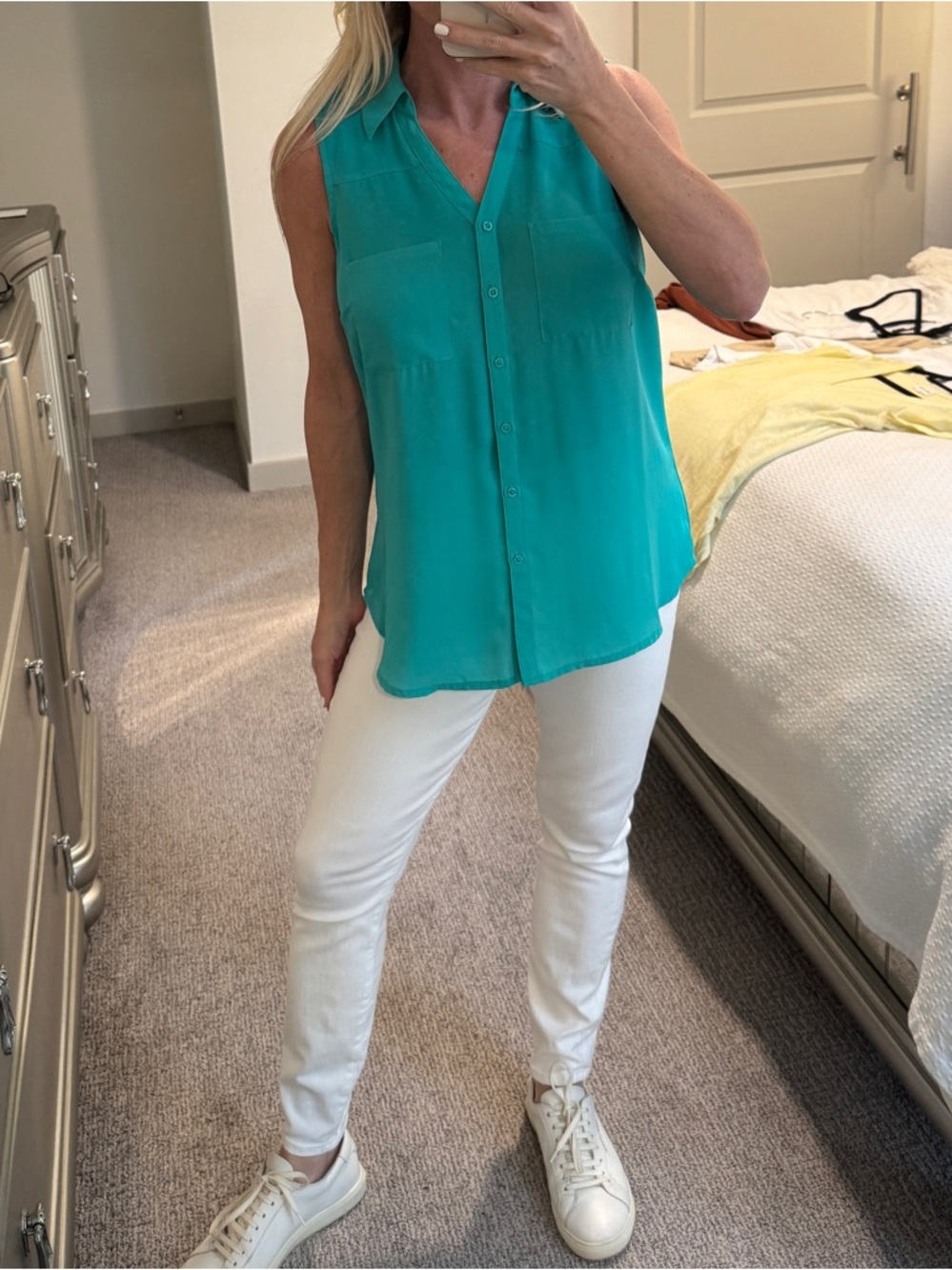 Apt. 9 Teal Sleeveless Button-Front Collar Camisole Size Medium